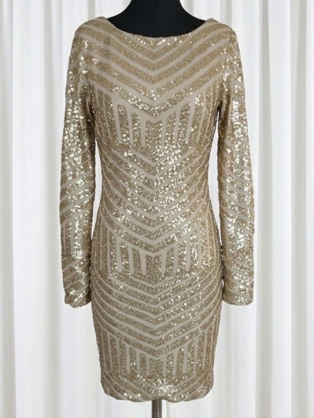 Dress the Population Gold Sequin Long Sleeve Sheath Dress